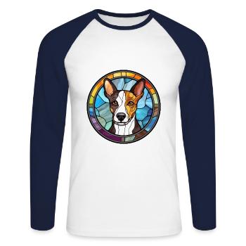 Tenterfield Terrier Hunderasse Buntglas Colorf - Unisex Baseballshirt langarm - Weiß/Navy - Vorne - Nik (191cm)