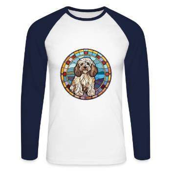 Tibetan Terrier Dog Breed Stained Glass Colorful W - Unisex Long Sleeve Baseball T-Shirt - white/navy - Front - Nik (191cm)