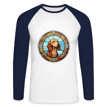 Westfälische Dachsbracke Hunderasse Buntglas Co - Unisex Baseballshirt langarm - Weiß/Navy - Vorne - Nik (191cm)
