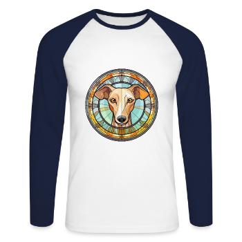 Whippet chien race vitrail coloré Watercolo - T-shirt baseball manches longues Homme - blanc/marine - Devant - Nik (191cm)