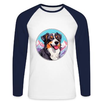 Aidi race de chien dessin animé Kawaii aquarelle - T-shirt baseball manches longues Homme - blanc/marine - Devant - Nik (191cm)