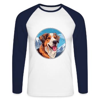 Akbash Hunderasse Karikatur Kawaii Aquarell - Unisex Baseballshirt langarm - Weiß/Navy - Vorne - Nik (191cm)