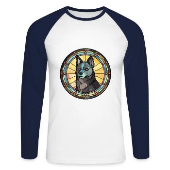Schipperke chien race vitrail coloré waterc - T-shirt baseball manches longues Homme - blanc/marine - Devant - Nik (191cm)