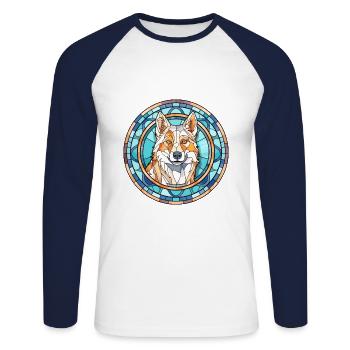 Seppala Sibirischer Schlittenhund Hunderasse Buntglas C - Unisex Baseballshirt langarm - Weiß/Navy - Vorne - Nik (191cm)