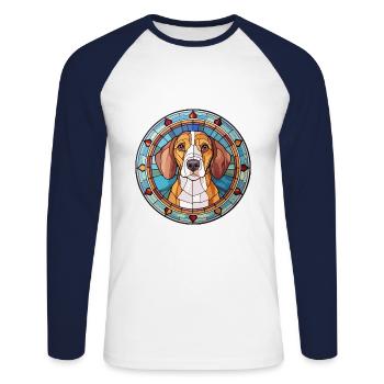 Serbe tricolore chien chien race vitrail C - T-shirt baseball manches longues Homme - blanc/marine - Devant - Nik (191cm)