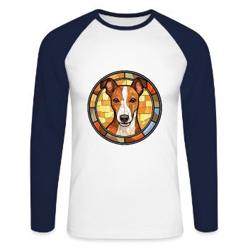Glatter Foxterrier Hunderasse Buntglas Colorfu - Unisex Baseballshirt langarm - Weiß/Navy - Vorne - Nik (191cm)
