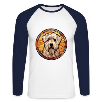 Soft Coated Wheaten Terrier Dog Breed Stained Glas - Unisex Long Sleeve Baseball T-Shirt - white/navy - Front - Nik (191cm)