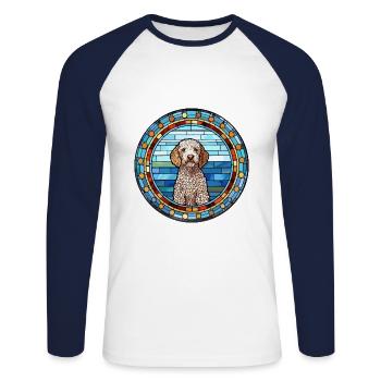 Spanischer Wasserhund Rasse Buntes Glas Wat - Unisex Baseballshirt langarm - Weiß/Navy - Vorne - Nik (191cm)