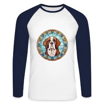 St Bernard chien race vitrail coloré waterc - T-shirt baseball manches longues Homme - blanc/marine - Devant - Nik (191cm)