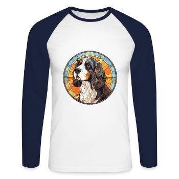 Stabyhoun chien race vitrail coloré Waterco - T-shirt baseball manches longues Homme - blanc/marine - Devant - Nik (191cm)