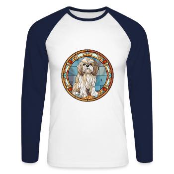 Tibetische Kyi Apso Hunderasse Buntglas Bunt - Unisex Baseballshirt langarm - Weiß/Navy - Vorne - Nik (191cm)