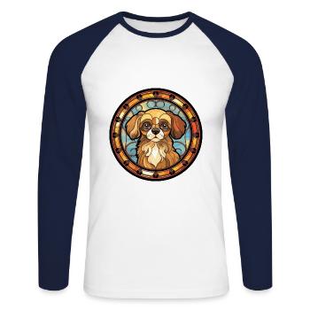 Tibetischer Spaniel Hunderasse Buntes Glas Buntes W - Unisex Baseballshirt langarm - Weiß/Navy - Vorne - Nik (191cm)