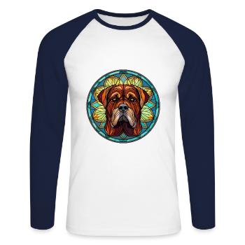 Transmontano Mastiff chien race vitrail couleur - T-shirt baseball manches longues Homme - blanc/marine - Devant - Nik (191cm)