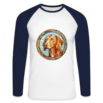 Vizsla Dog Breed Stained Glass Colorful Watercolor - Unisex Long Sleeve Baseball T-Shirt - white/navy - Front - Nik (191cm)