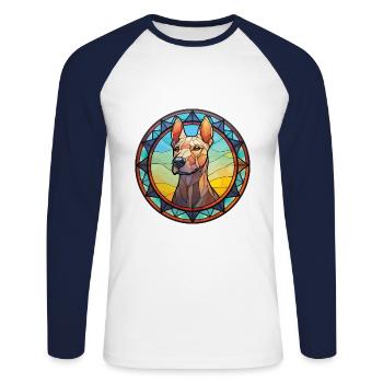 Thai Ridgeback chien race vitrail coloré Wa - T-shirt baseball manches longues Homme - blanc/marine - Devant - Nik (191cm)