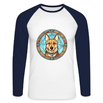 Westsibirische Laika-Hunderasse Buntglasfarbe - Unisex Baseballshirt langarm - Weiß/Navy - Vorne - Nik (191cm)