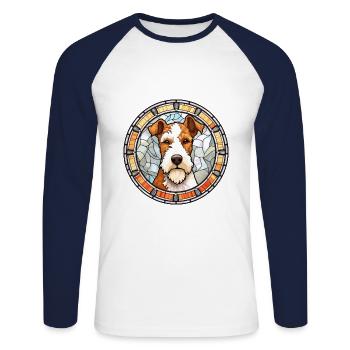 Draht Foxterrier Hunderasse Buntglas Bunt - Unisex Baseballshirt langarm - Weiß/Navy - Vorne - Nik (191cm)