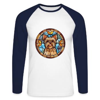 Yorkshire Terrier Dog Breed Stained Glass Colorful - Unisex Long Sleeve Baseball T-Shirt - white/navy - Front - Nik (191cm)