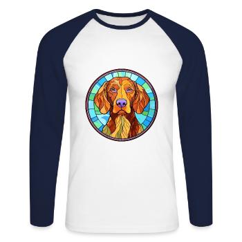 Wirehaired Vizsla Dog Breed Stained Glass Colorful - Unisex Long Sleeve Baseball T-Shirt - white/navy - Front - Nik (191cm)
