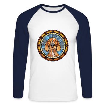 Yugoslavian Hound Dog Breed Stained Glass Colorful - Unisex Long Sleeve Baseball T-Shirt - white/navy - Front - Nik (191cm)