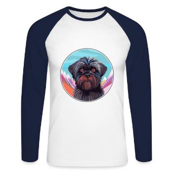 Affenpinscher chien race dessin animé kawaii aquarelle - T-shirt baseball manches longues Homme - blanc/marine - Devant - Nik (191cm)