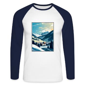 Saalbach Austria Vintage Travel Poster Souvenir - Unisex Long Sleeve Baseball T-Shirt - white/navy - Front - Nik (191cm)