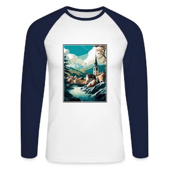Steyr Autriche Affiche de voyage vintage WPA Souvenir - T-shirt baseball manches longues Homme - blanc/marine - Devant - Nik (191cm)