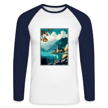 Gmunden Austria Vintage Travel Poster WPA Souvenir - Unisex Long Sleeve Baseball T-Shirt - white/navy - Front - Nik (191cm)