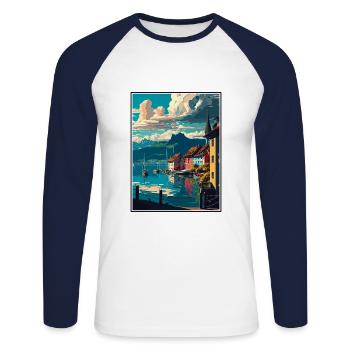 Bregenz Autriche Vintage voyage affiche WPA Souvenir - T-shirt baseball manches longues Homme - blanc/marine - Devant - Nik (191cm)