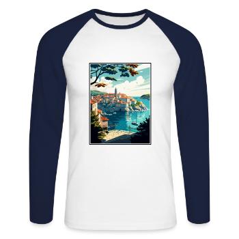 Dubrovnik Neretva Croatie Vintage Affiche de voyage - T-shirt baseball manches longues Homme - blanc/marine - Devant - Nik (191cm)