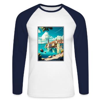Cres Croatie Vintage voyage affiche WPA Souvenir - T-shirt baseball manches longues Homme - blanc/marine - Devant - Nik (191cm)