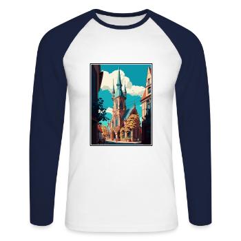 Bielefeld Germany Vintage Travel Poster Souvenir - Unisex Long Sleeve Baseball T-Shirt - white/navy - Front - Nik (191cm)