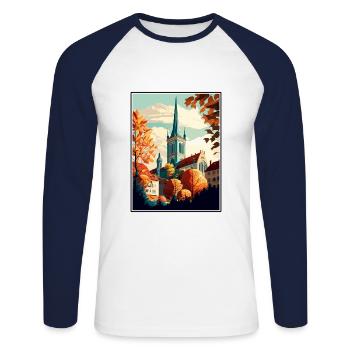 Augsburg Germany Vintage Travel Poster Souvenir - Unisex Long Sleeve Baseball T-Shirt - white/navy - Front - Nik (191cm)