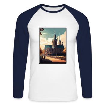Mannheim Germany Vintage Travel Poster Souvenir - Unisex Long Sleeve Baseball T-Shirt - white/navy - Front - Nik (191cm)