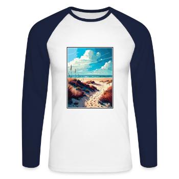 Terschelling Netherlands Vintage Travel Poster WPA - Unisex Long Sleeve Baseball T-Shirt - white/navy - Front - Nik (191cm)