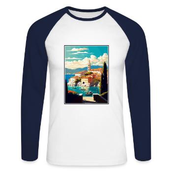 Brac Kroatien Vintage Reiseposter WPA Souvenir - Unisex Baseballshirt langarm - Weiß/Navy - Vorne - Nik (191cm)