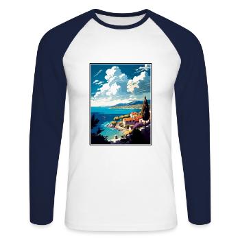 Insel Brac Kroatien Vintage Reiseposter Souvenir - Unisex Baseballshirt langarm - Weiß/Navy - Vorne - Nik (191cm)