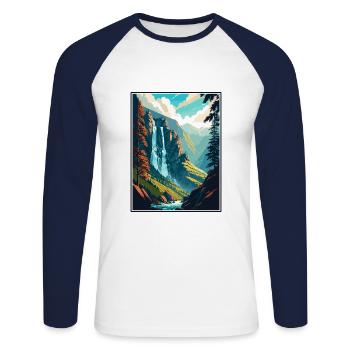 Reichenbachfälle Schweiz Reiseposter - Unisex Baseballshirt langarm - Weiß/Navy - Vorne - Nik (191cm)
