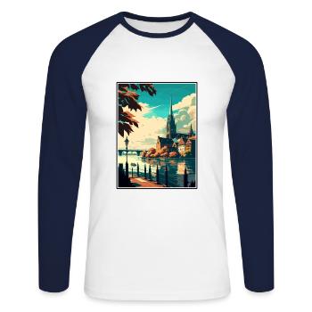 Constance Allemagne Vintage voyage affiche Souvenir - T-shirt baseball manches longues Homme - blanc/marine - Devant - Nik (191cm)