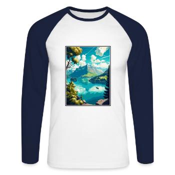 Lac des Quatre-Cantons Suisse Vintage Travel Poster WPA - T-shirt baseball manches longues Homme - blanc/marine - Devant - Nik (191cm)