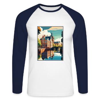 Leeuwarden Pays-Bas Vintage Voyage Poster WPA - T-shirt baseball manches longues Homme - blanc/marine - Devant - Nik (191cm)