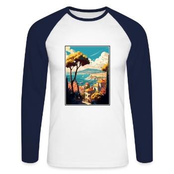 Antibes France Vintage Voyage Affiche WPA Souvenir - T-shirt baseball manches longues Homme - blanc/marine - Devant - Nik (191cm)
