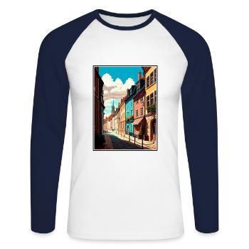 Dijon France Vintage voyage affiche WPA Souvenir - T-shirt baseball manches longues Homme - blanc/marine - Devant - Nik (191cm)