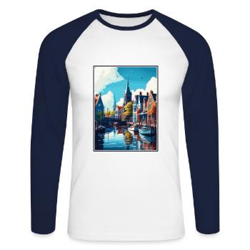 Sneek Pays-Bas Vintage voyage affiche Souvenir - T-shirt baseball manches longues Homme - blanc/marine - Devant - Nik (191cm)