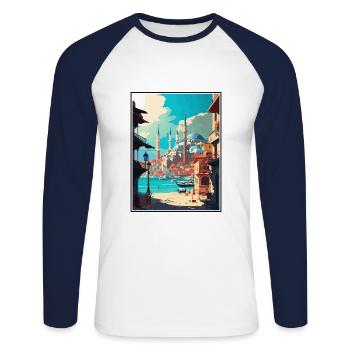 Adana Türkei Vintage Reiseposter WPA Souvenir - Unisex Baseballshirt langarm - Weiß/Navy - Vorne - Nik (191cm)