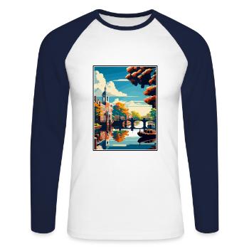 Amstelveen Niederlande Vintage Reiseposter WPA - Unisex Baseballshirt langarm - Weiß/Navy - Vorne - Nik (191cm)