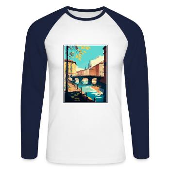 Turin Italie Vintage voyage affiche WPA Souvenir - T-shirt baseball manches longues Homme - blanc/marine - Devant - Nik (191cm)