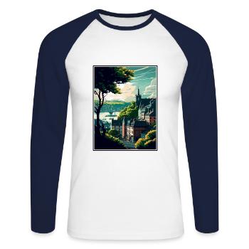 Koblenz Germany Vintage Travel Poster WPA Souvenir - Unisex Long Sleeve Baseball T-Shirt - white/navy - Front - Nik (191cm)