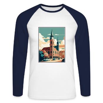 Stuttgart Allemagne Vintage voyage affiche Souvenir - T-shirt baseball manches longues Homme - blanc/marine - Devant - Nik (191cm)