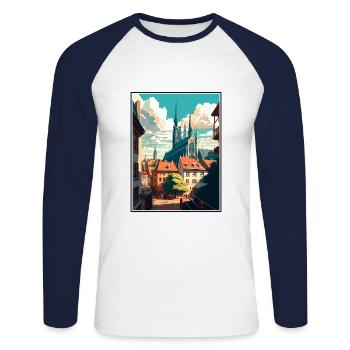 Erfurt Germany Vintage Travel Poster WPA Souvenir - Unisex Long Sleeve Baseball T-Shirt - white/navy - Front - Nik (191cm)